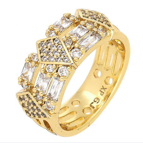 PIERŚCIONEK POZŁACANY 8 MM NA BOGATO BRYLANTÓW XUPING 66802