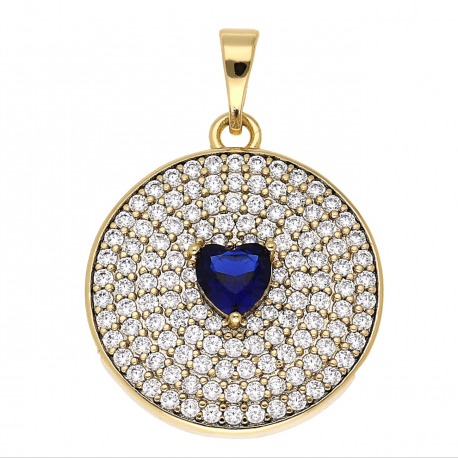 ZAWIESZKA POZŁACANA 28/20 MM SZAFIROWE SERCE NA TARCZY XUPING 66966