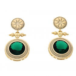 KOLCZYKI POZŁACANE 29/15 MM MAŁE ZE SZMARAGDEM XUPING 67227