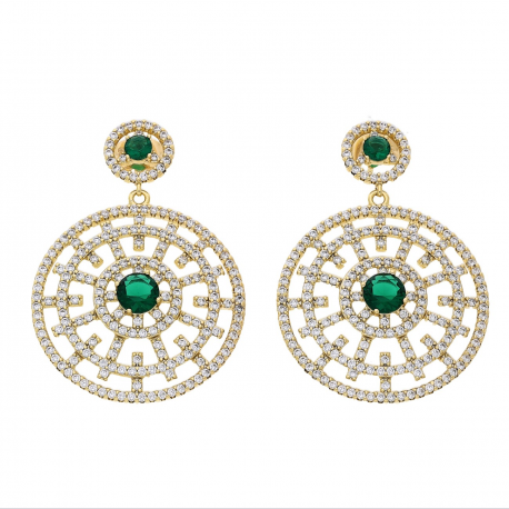 KOLCZYKI POZŁACANE 44/30 MM LUXURY SZNMARAGDY XUPING 67230