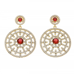 KOLCZYKI POZŁACANE 44/30 MM LUXURY RUBINY XUPING 67231