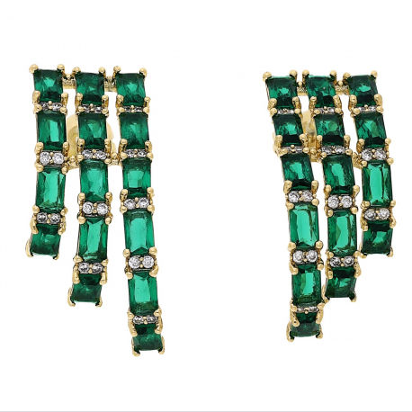 KOLCZYKI POZŁACANE 28/13 MM SZMARAGDOWA ELEGANCJA XUPING 67234