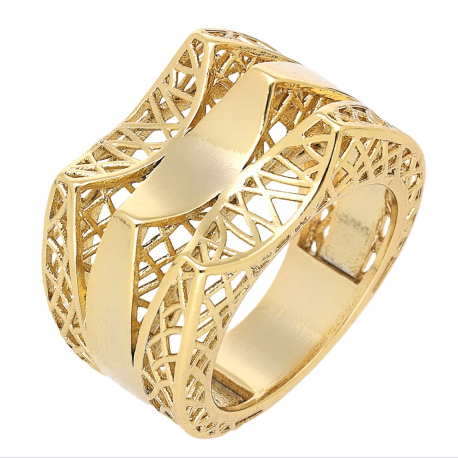 PIERŚCIONEK POZŁACANY 14 MM ZŁOTY AŻUR XUPING 67538
