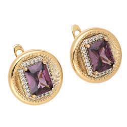 KOLCZYKI POZŁACANE 15 MM AMETYST NA TARCZY XUPING 67928