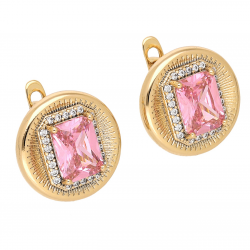 KOLCZYKI POZŁACANE 15 MM RÓŻOWY BRYLANT NA TARCZY XUPING 67930