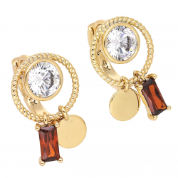 KOLCZYKI POZŁACANE 18/12 MM BRYLANT MONETKA I GRANAT XUPING 67962