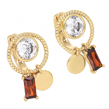KOLCZYKI POZŁACANE 18/12 MM BRYLANT MONETKA I GRANAT XUPING 67962