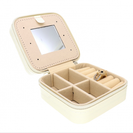 SZKATUŁKA ECRU Z LUSTERKIEM 10/10/5 CM PORZĄDEK W TOREBCE P7-W