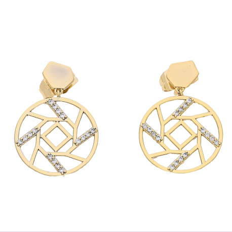 KOLCZYKI POZŁACANE 25/17 MM GEOMETYYCZNY AŻUR XUPING 68351