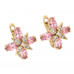 KOLCZYKI POZŁACANE 16/16 MM RÓŻOWE BRYLANTOWE LILIE XUPING 68390