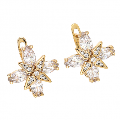 KOLCZYKI POZŁACANE 16/16 MM BRYLANTOWE LILIE XUPING 68391