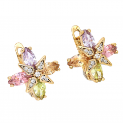 KOLCZYKI POZŁACANE 16/16 MM JASNE KOLOROWE LILIE XUPING 68393