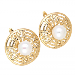 KOLCZYKI POZŁACANE 20 MM ZŁOTY AŻUR Z PERŁĄ XUPING 68418