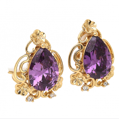 KOLCZYKI POZŁACANE 23/17 MM ŁEZKA AMETYST XUPING 69234