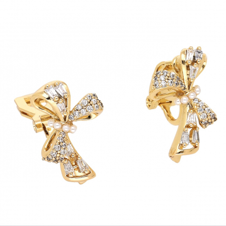 KOLCZYKI POZŁACANE 19/11 MM BRYLANTOWA KOKARDKA XUPING 69237