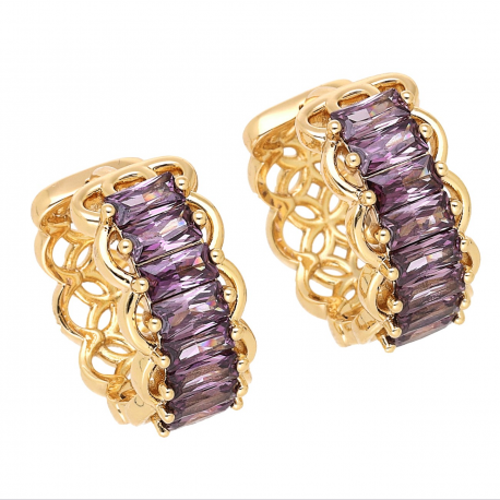 KOLCZYKI POZŁACANE 18/9 MM KÓŁKA Z AMETYSTAMI XUPING 69592