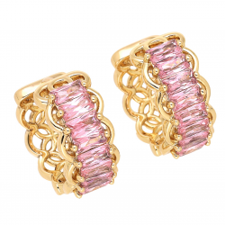 KOLCZYKI POZŁACANE 18/9 MM KÓŁKA Z RÓŻOWYMI BRYLANTAMI XUPING 69593