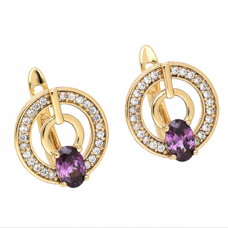 KOLCZYKI POZŁACANE 14 MM AMETYST NA KRĘGU XUPING 69643