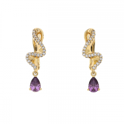 KOLCZYKI POZŁACANE 24/8 MM AMETYST ŁEZKA XUPING 70015