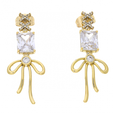 KOLCZYKI POZŁACANE 40/15 MM BRYLANT Z KOKARDKĄ XUPING 70774