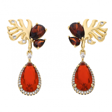 KOLCZYKI POZŁACANE 38/18 MM RUBINOWA ŁEZKA XUPING 70776