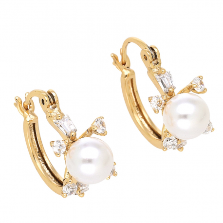 KOLCZYKI POZŁACANE 18/10 MM PERŁA I BRYLANCIKI XUPING 70794