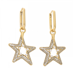 KOLCZYKI POZŁACANE 46/24 MM BRYLANTOWE GWIAZDKI Z PEREŁKAMI XUPING 70858