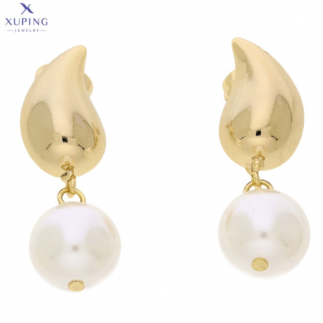 KOLCZYKI POZŁACANE 36/12 MM ZŁOTE ŁEZKI Z PERŁĄ XUPING 71860