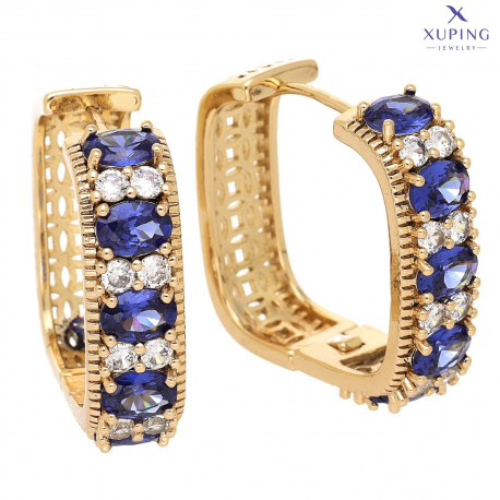 KOLCZYKI POZŁACANE 32/9 MM ELEGANTKI SZAFIRY XUPING 72566