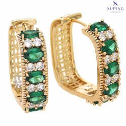 KOLCZYKI POZŁACANE 32/9 MM ELEGANTKI SZMARAGDY XUPING 72567