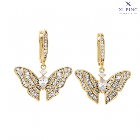 KOLCZYKI POZŁACANE 33/26 MM BRYLANTOWE MOTYLE XUPING 72758