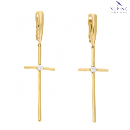 KOLCZYKI POZŁACANE 57/16 MM ZŁOTY KRZYŻ Z BRYLANCIKIEM XUPING 72763
