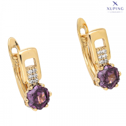 KOLCZYKI POZŁACANE 14/6 MM HEXAGON CUT AMETHYST XUPING 73433