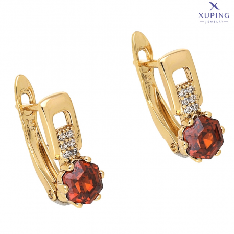 KOLCZYKI POZŁACANE 14/6 MM HEXAGON CUT GARNET XUPING 73434