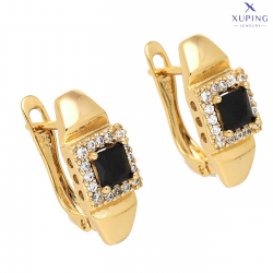 KOLCZYKI POZŁACANE 18/7 MM CZARNY RADIANT W BRYLANTACH XUPING 73437