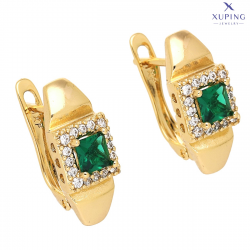 KOLCZYKI POZŁACANE 18/7 MM SZMARAGD RADIANT W BRYLANTACH XUPING 73440