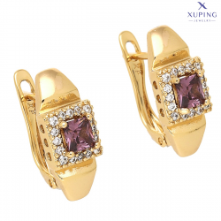 KOLCZYKI POZŁACANE 18/7 MM AMETYST RADIANT W BRYLANTACH XUPING 73441