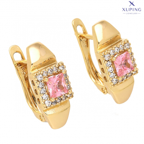 KOLCZYKI POZŁACANE 18/7 MM RÓŻOWY RADIANT W BRYLANTACH XUPING 73443