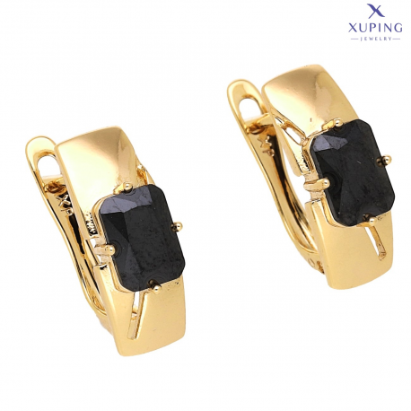 KOLCZYKI POZŁACANE 16/6 MM TRADYCYJNE CZARNY BRYLANT XUPING 73453