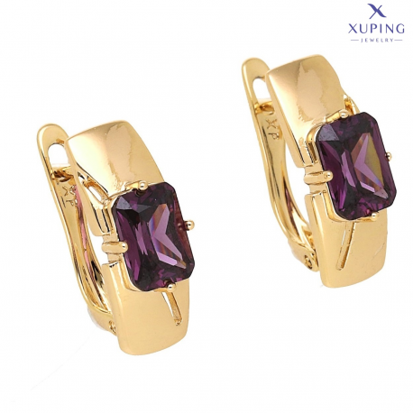 KOLCZYKI POZŁACANE 16/6 MM TRADYCYJNE AMETYST XUPING 73454