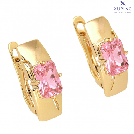 KOLCZYKI POZŁACANE 16/6 MM TRADYCYJNE RÓŻOWY BRYLANT XUPING 73459