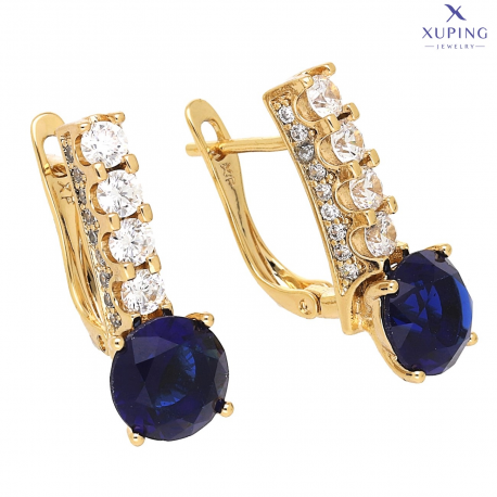 KOLCZYKI POZŁACANE 21/8 MM ELEGANCJA Z SZAFIREM XUPING 73461