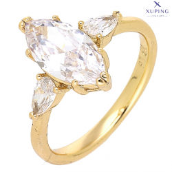 PIERŚCIONEK POZŁACANY 14 MM TRZY BRYLANTY XUPING 73592