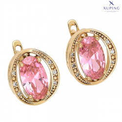 KOLCZYKI POZŁACANE 16/13,5 MM OWALNY RÓŻOWY BRYLANT XUPING 73835