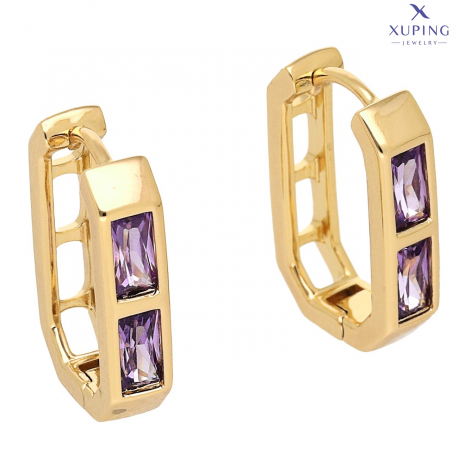 KOLCZYKI POZŁACANE 19/4 MM ELEGANTKI Z AMETYSTAMI XUPING 73842