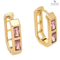 KOLCZYKI POZŁACANE 19/4 MM ELEGANTKI Z RÓŻOWYMI BRYLANTAMI XUPING 73844