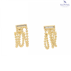 KOLCZYKI POZŁACANE 14/8 MM TRZY RZĘDY ZŁOTYCH KULECZEK XUPING 73903