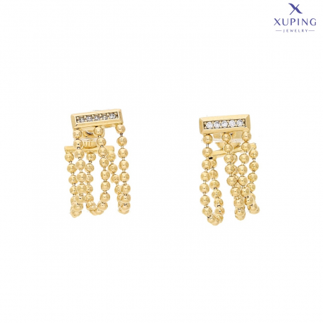 KOLCZYKI POZŁACANE 14/8 MM TRZY RZĘDY ZŁOTYCH KULECZEK XUPING 73903