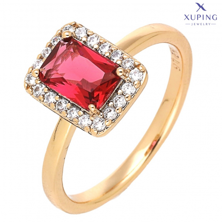 PIERŚCIONEK POZŁACANY 10 MM RUBIN W BRYLANCIKACH XUPING 73915
