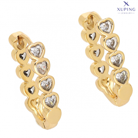 KOLCZYKI POZŁACANE 23/4 MM BRYLANTY SERCA PRZÓD I TYŁ XUPING 74399